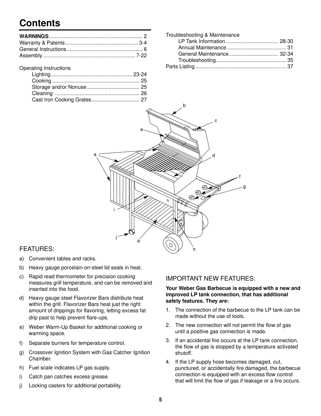 Weber 1100 LP owner manual Contents 