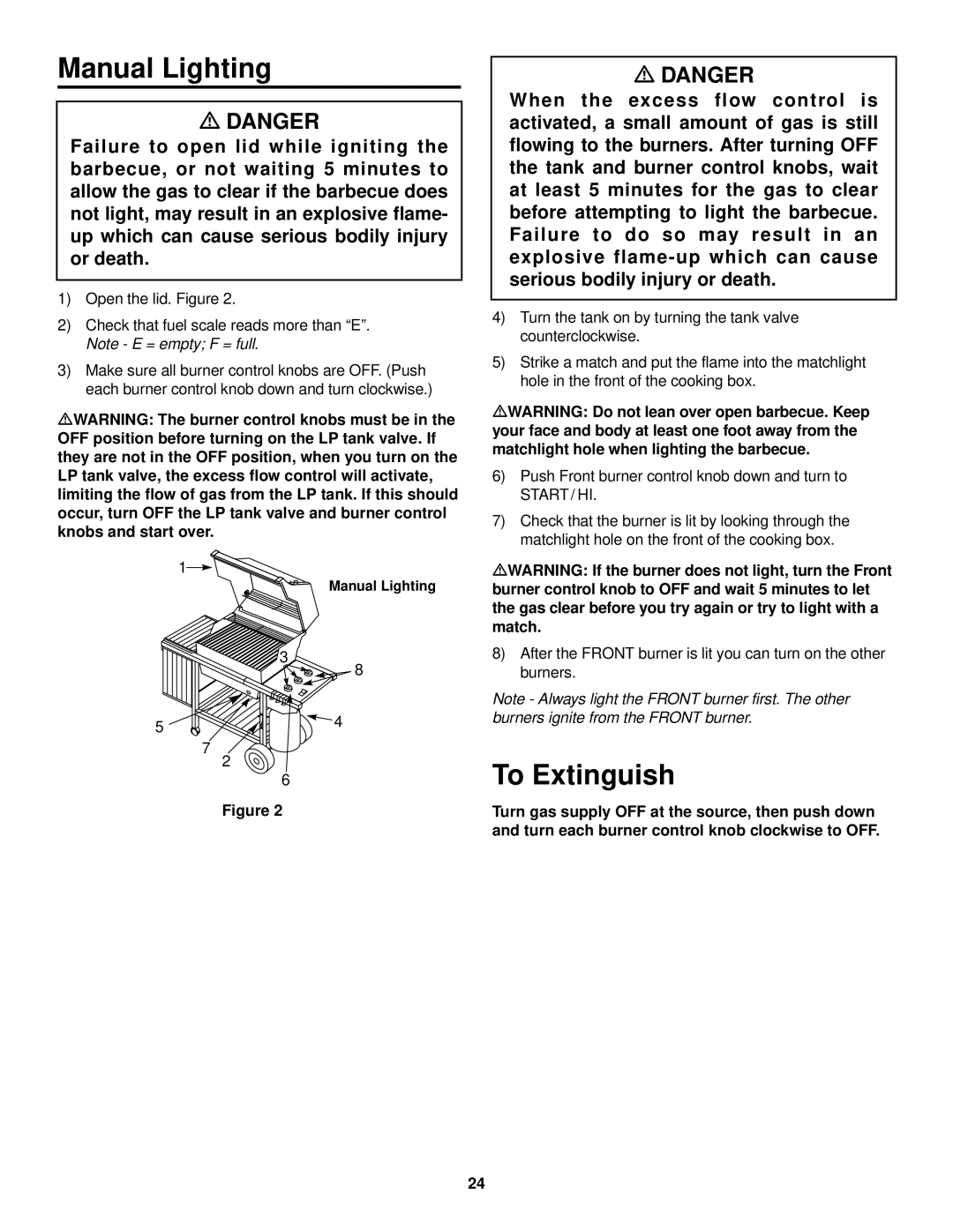 Weber 1100 LP owner manual Manual Lighting 