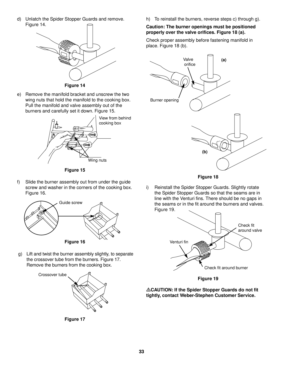 Weber 1100 LP owner manual View from behind cooking box Wing nuts 