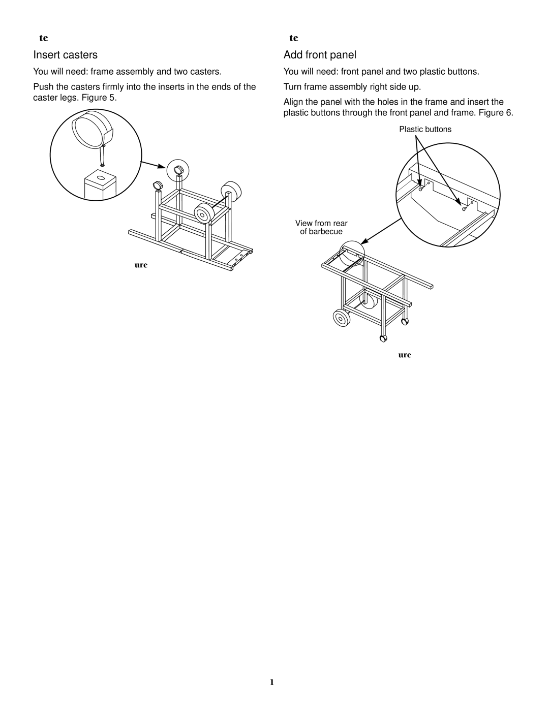 Weber 1100 owner manual Insert casters, Add front panel 