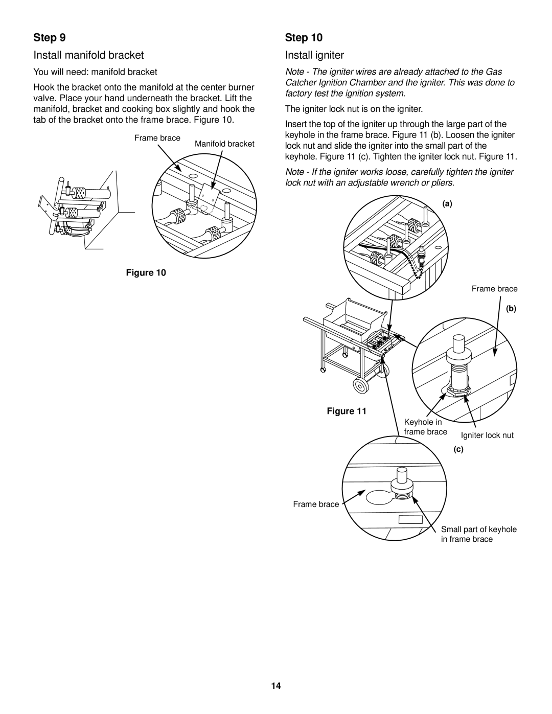 Weber 1100 owner manual Install manifold bracket, Install igniter 