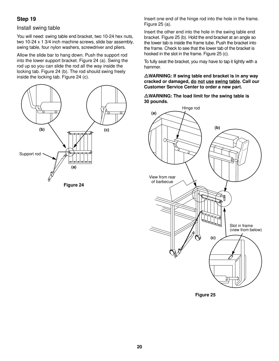 Weber 1100 owner manual Install swing table 