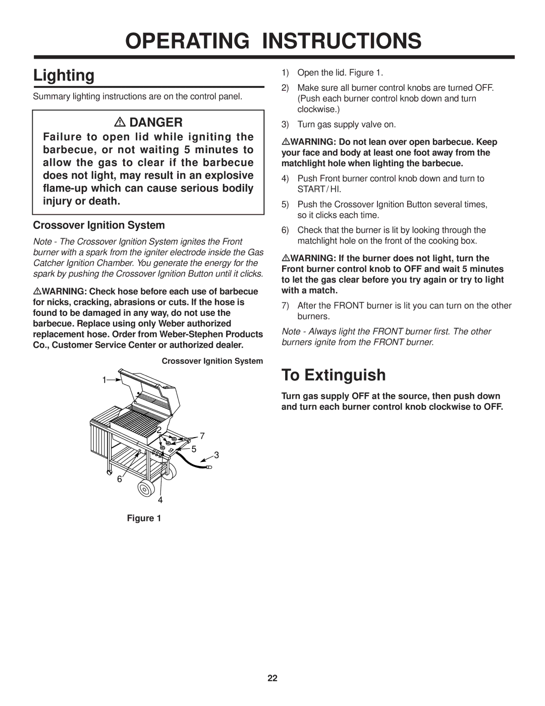 Weber 1100 owner manual Lighting, To Extinguish 