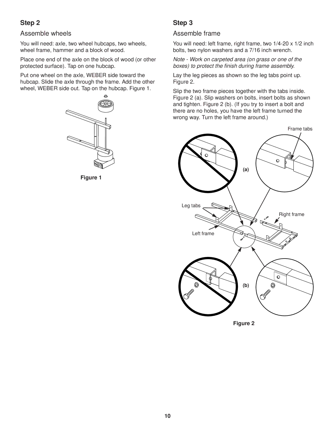 Weber 1200 owner manual Assemble wheels, Assemble frame 