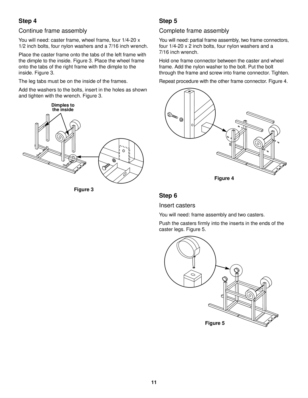 Weber 1200 owner manual Continue frame assembly, Complete frame assembly, Insert casters 