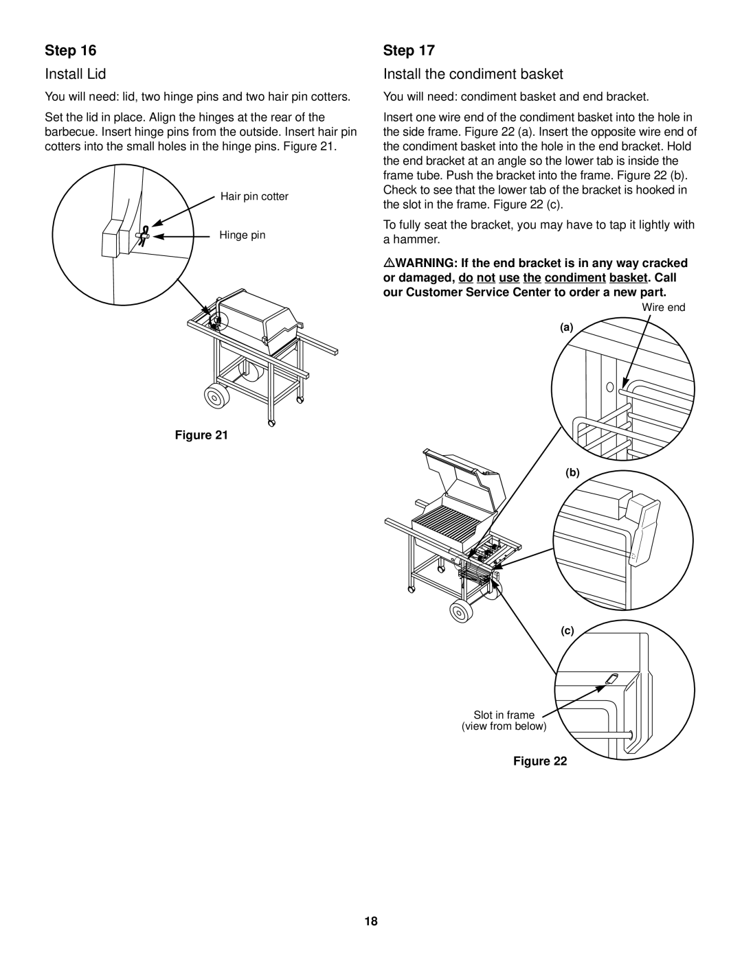 Weber 1200 owner manual Install Lid, Install the condiment basket 