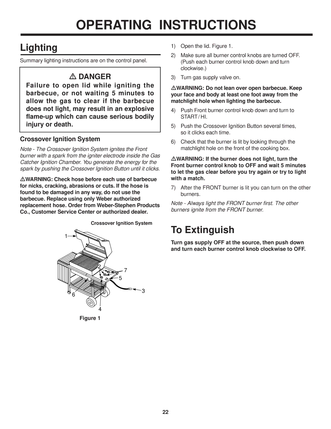 Weber 1200 owner manual Lighting, To Extinguish 