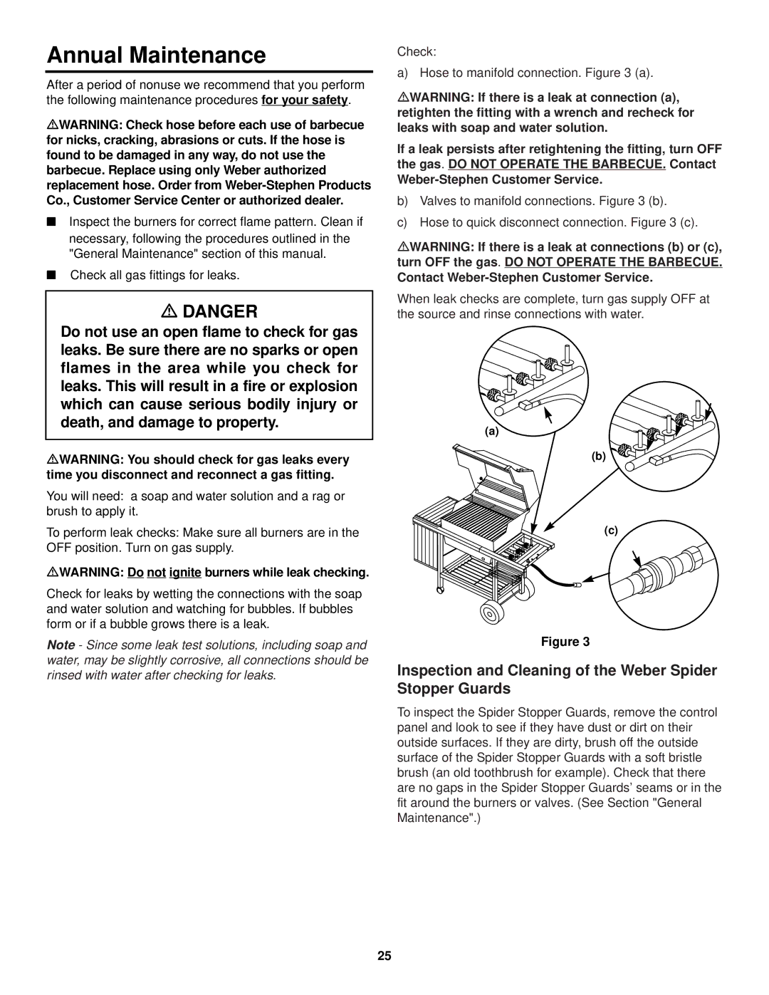 Weber 1200 owner manual Annual Maintenance, Inspection and Cleaning of the Weber Spider Stopper Guards 