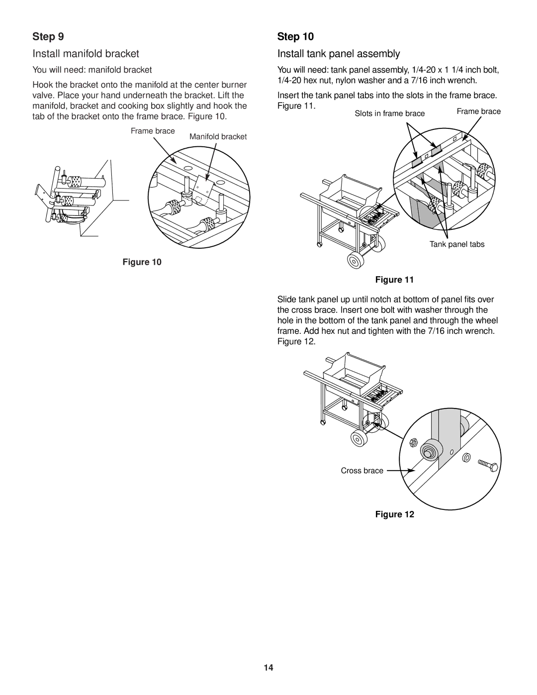 Weber 1200 owner manual Install manifold bracket, Install tank panel assembly 