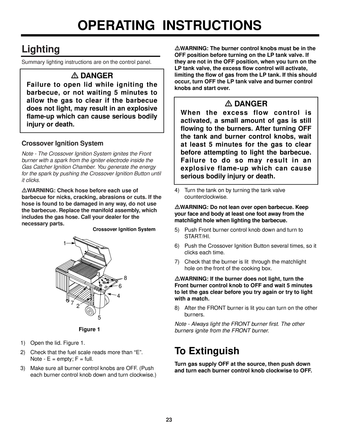 Weber 1200 owner manual Lighting, To Extinguish 