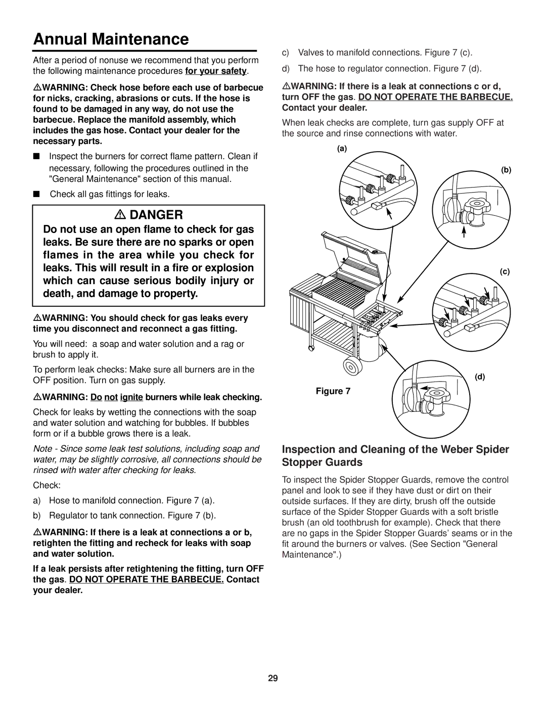 Weber 1200 owner manual Annual Maintenance, Inspection and Cleaning of the Weber Spider Stopper Guards 