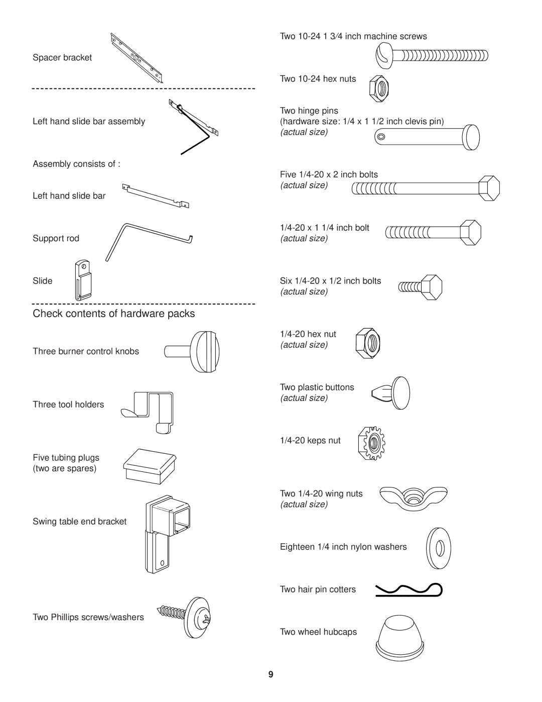 Weber 1200 owner manual Check contents of hardware packs 