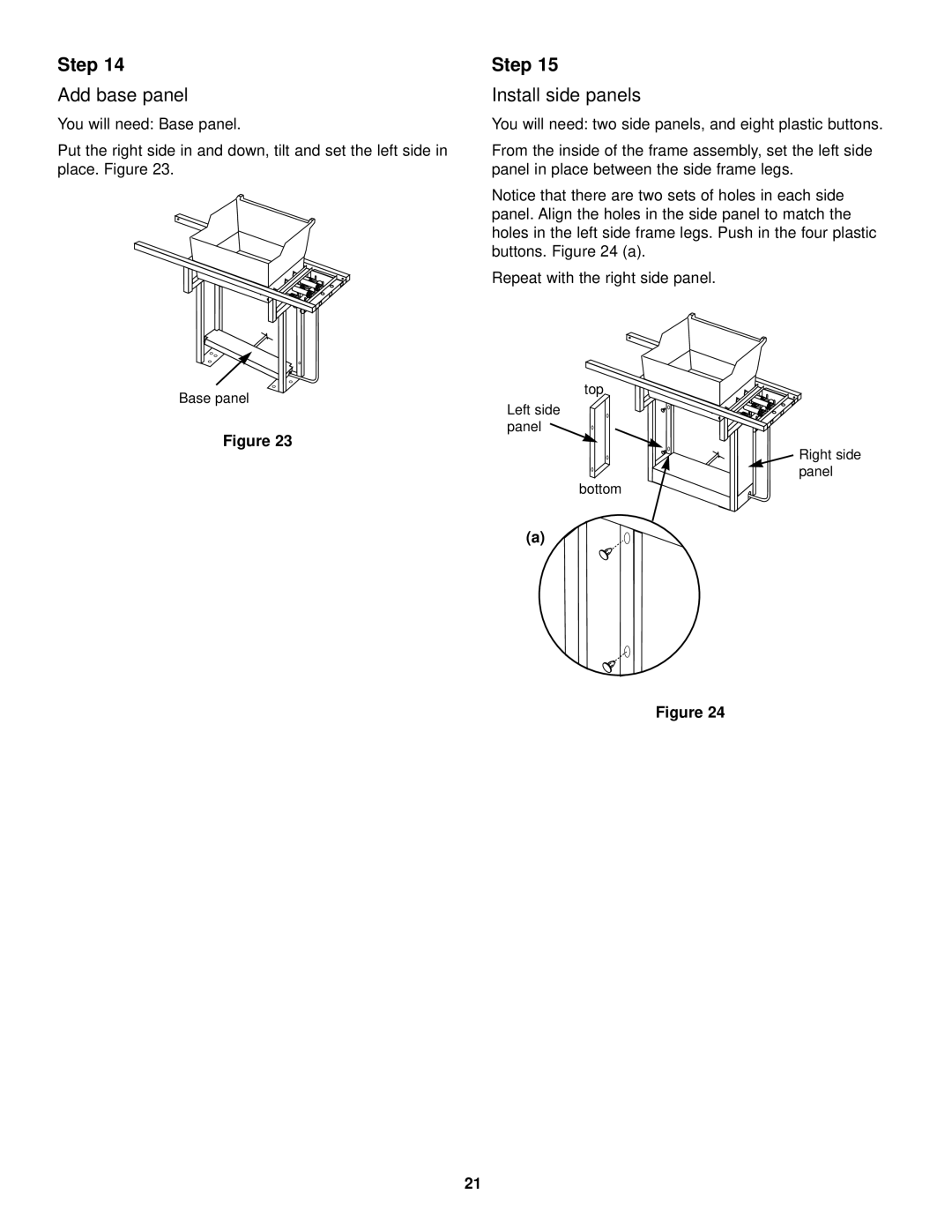 Weber 1500 LX owner manual Add base panel, Install side panels 