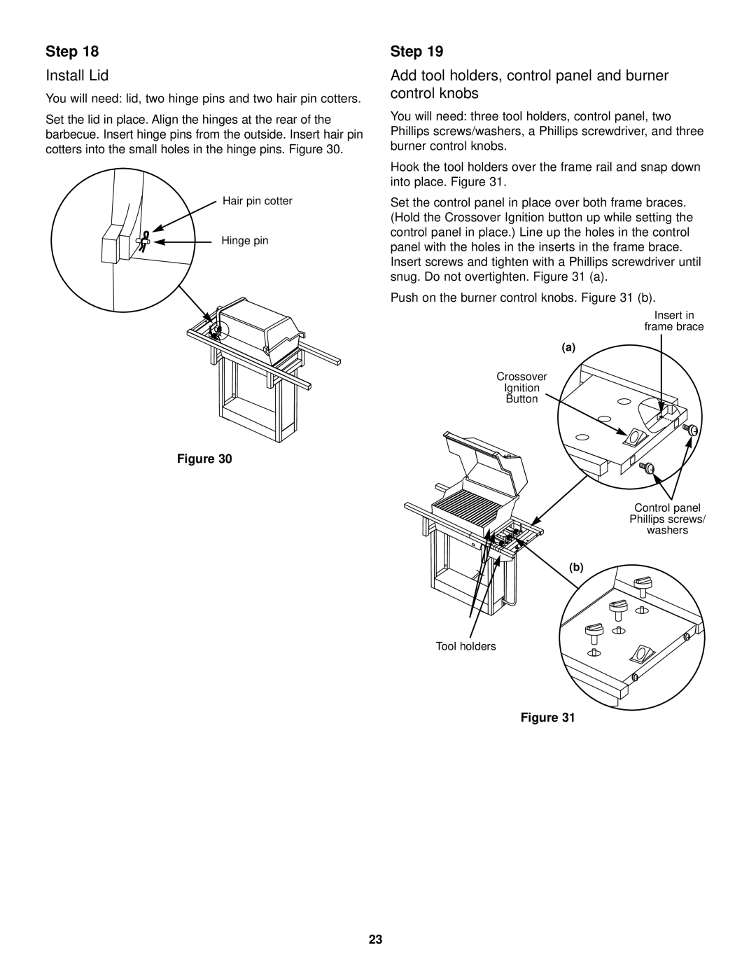 Weber 1500 LX owner manual Install Lid, Add tool holders, control panel and burner control knobs 