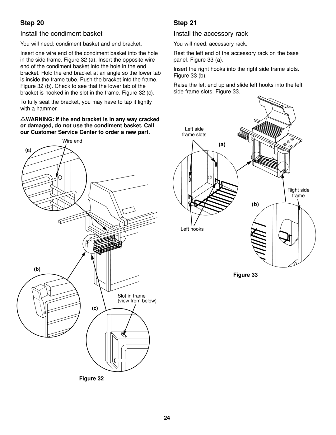 Weber 1500 LX owner manual Install the condiment basket, Install the accessory rack 