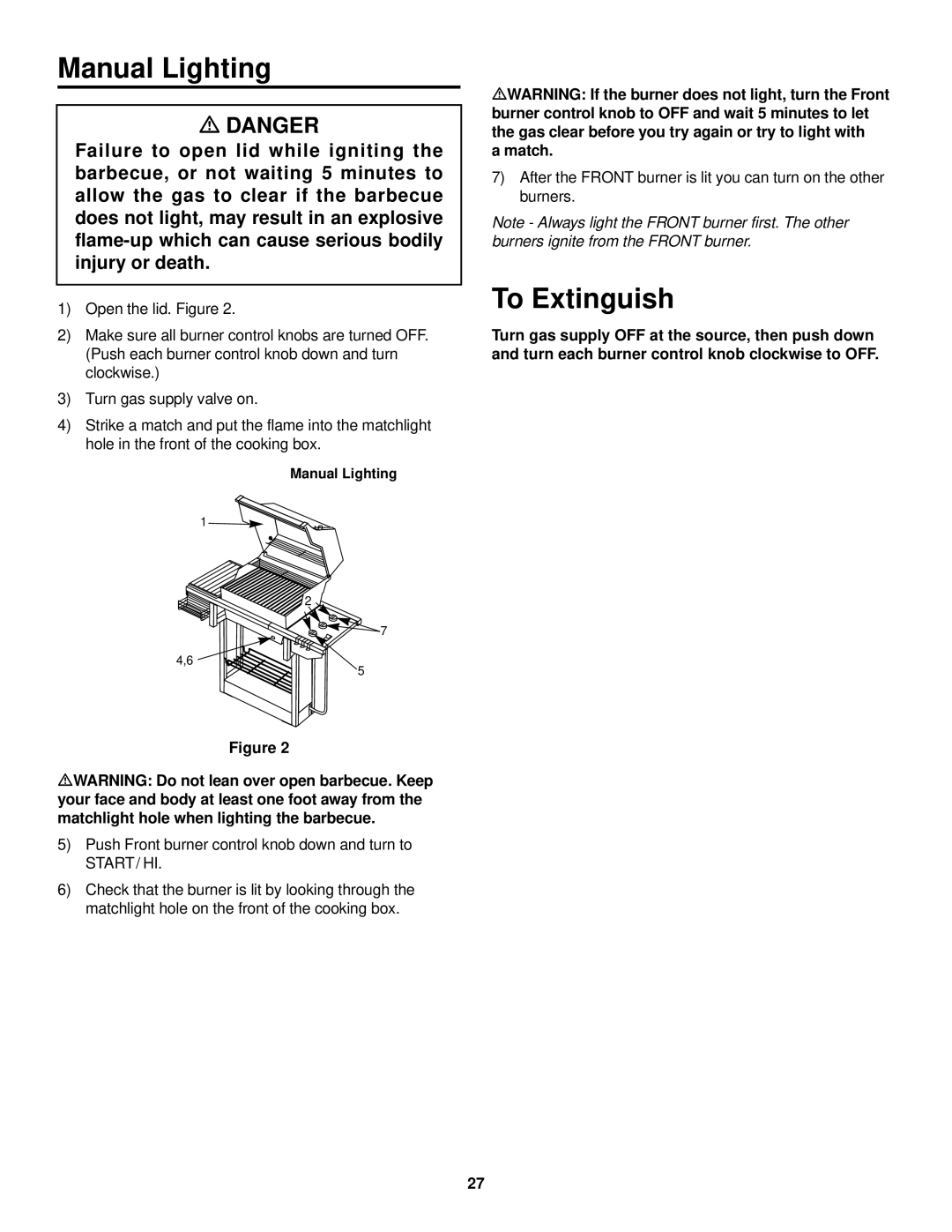 Weber 1500 LX owner manual Manual Lighting 