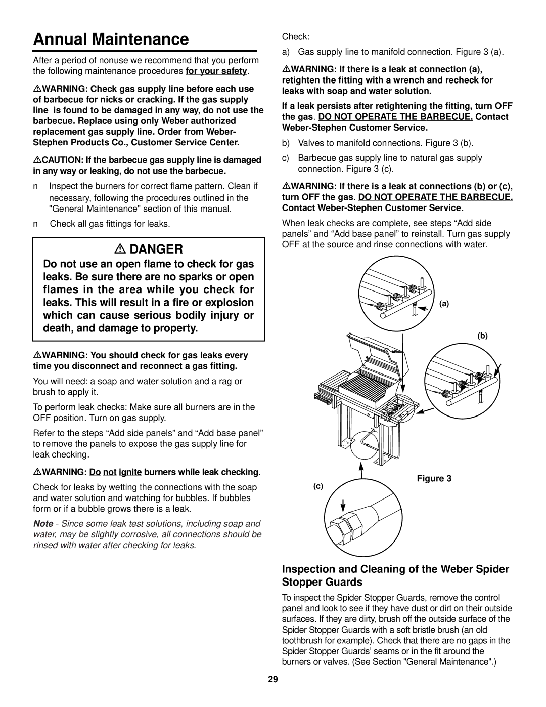 Weber 1500 LX owner manual Annual Maintenance, Inspection and Cleaning of the Weber Spider Stopper Guards 