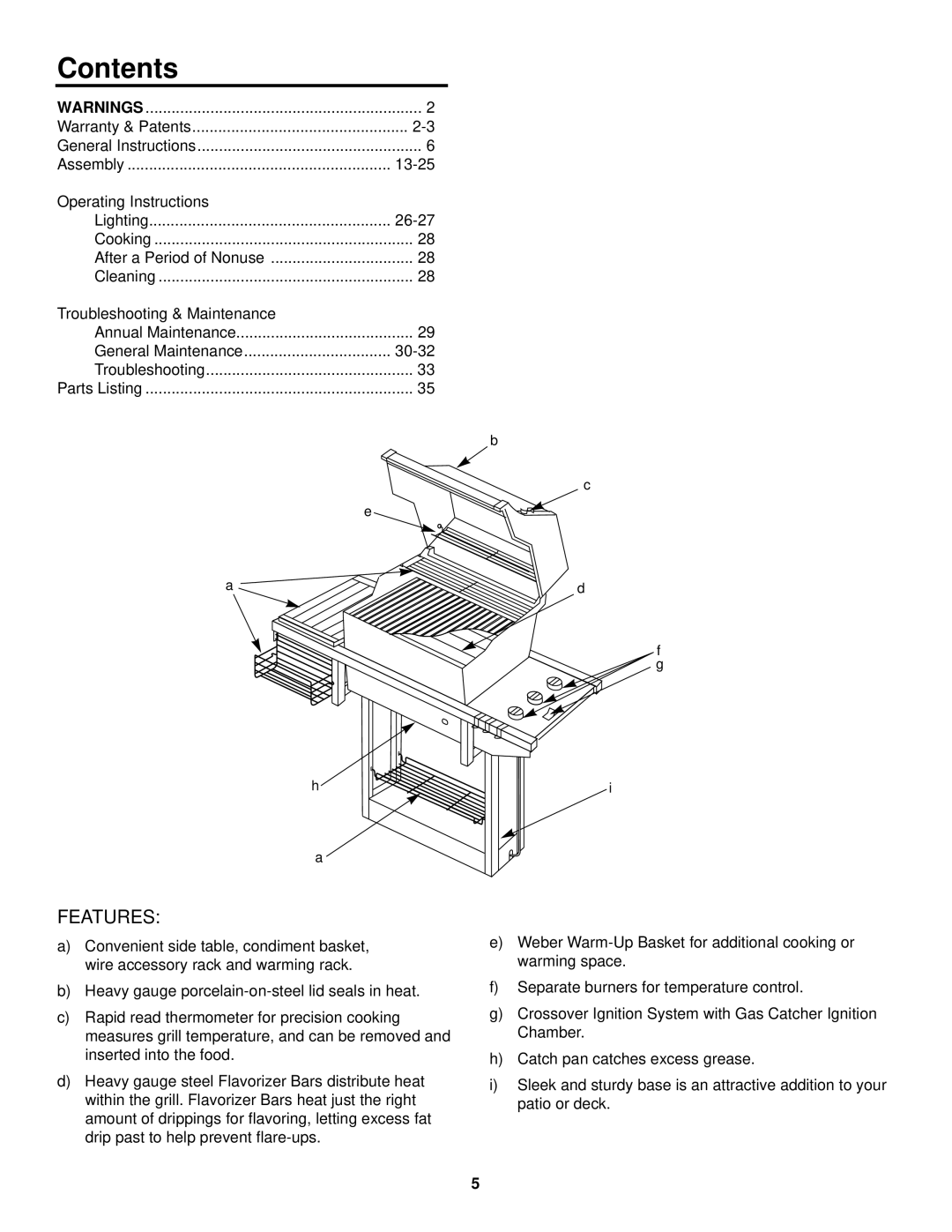 Weber 1500 LX owner manual Contents 