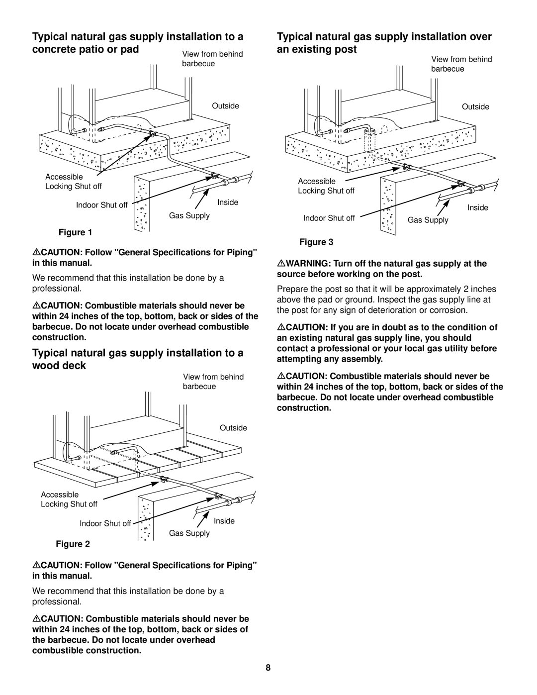 Weber 1500 LX owner manual Typical natural gas supply installation to a wood deck 