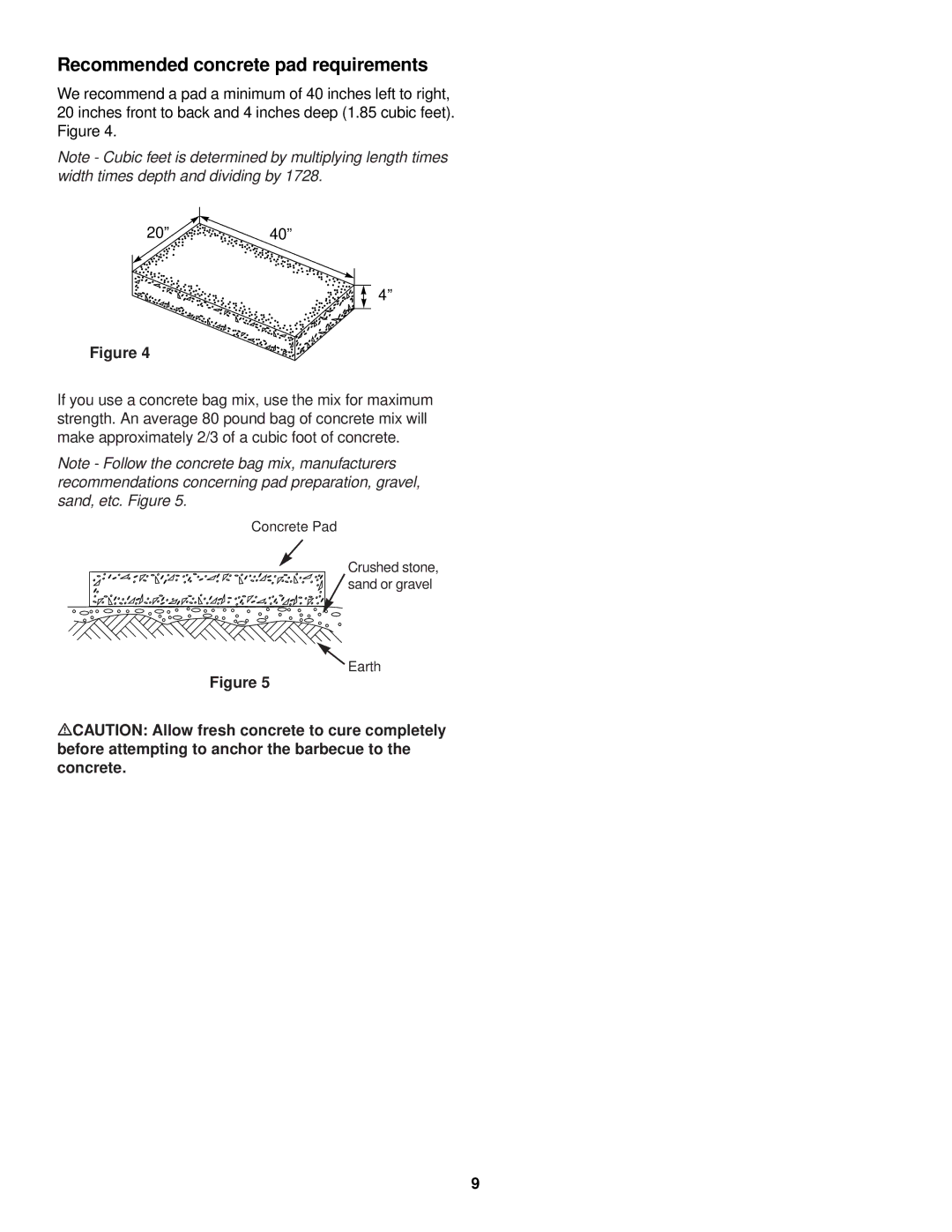 Weber 1500 LX owner manual Recommended concrete pad requirements 