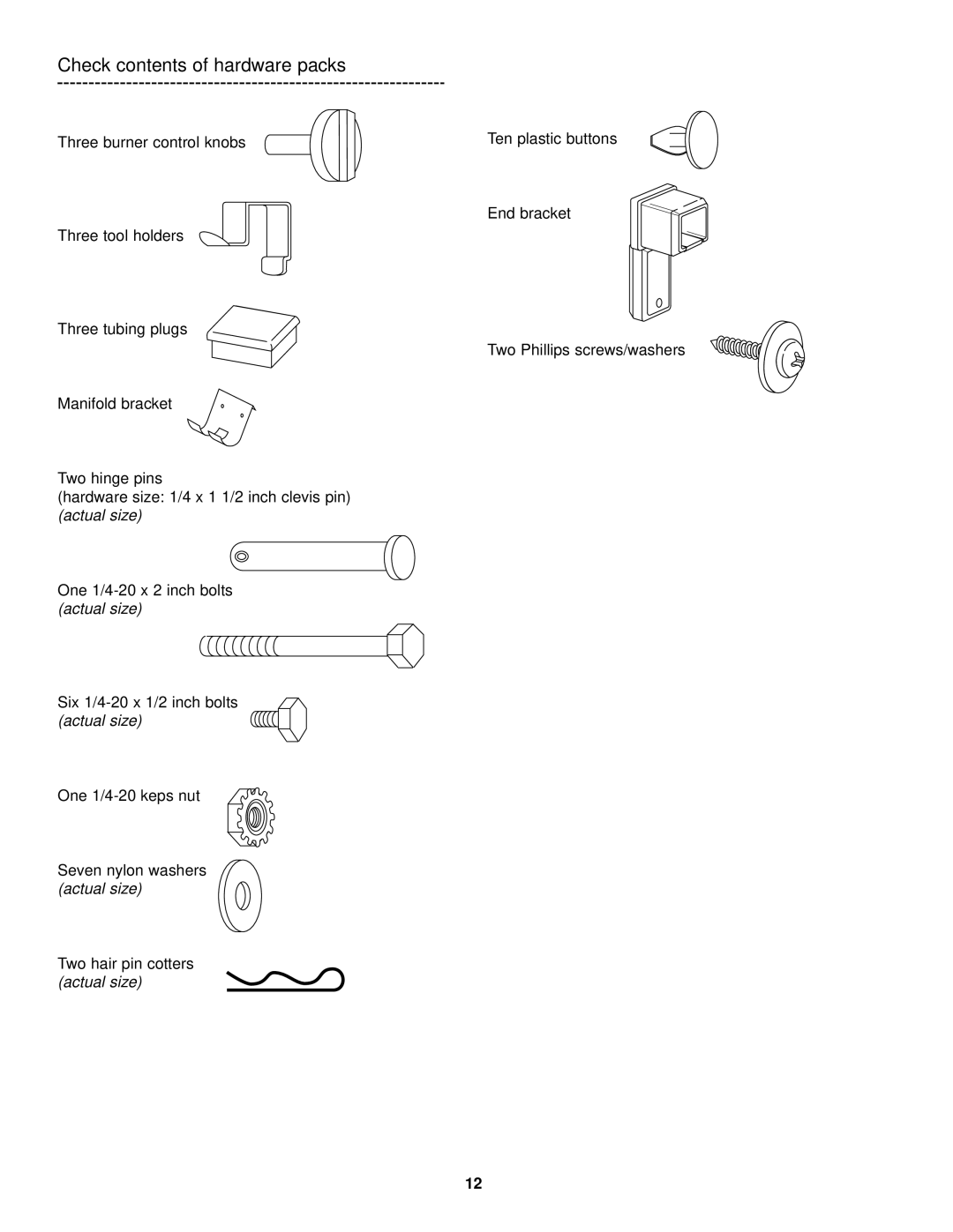 Weber 1500 owner manual Check contents of hardware packs 