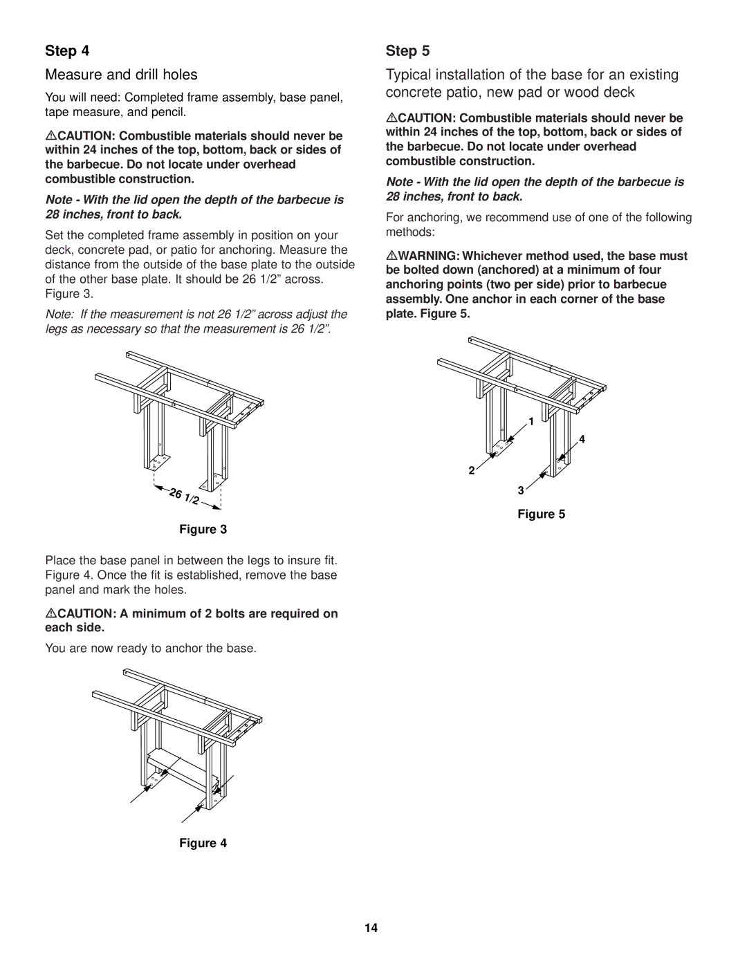 Weber 1500 owner manual Measure and drill holes, MCAUTION a minimum of 2 bolts are required on each side 