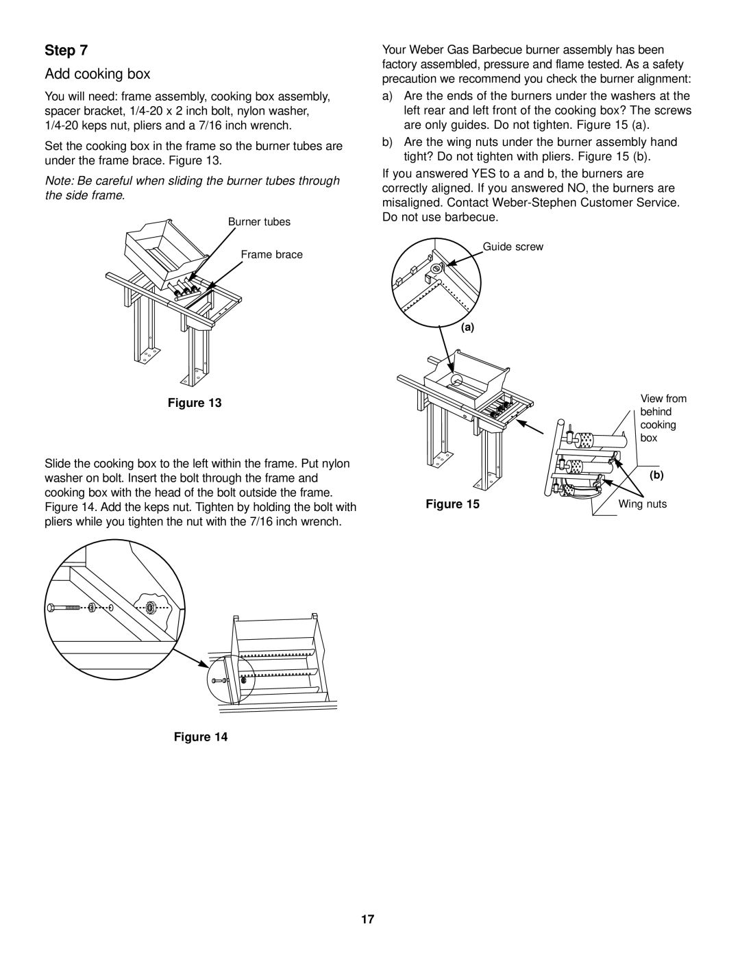 Weber 1500 owner manual Step, Add cooking box 