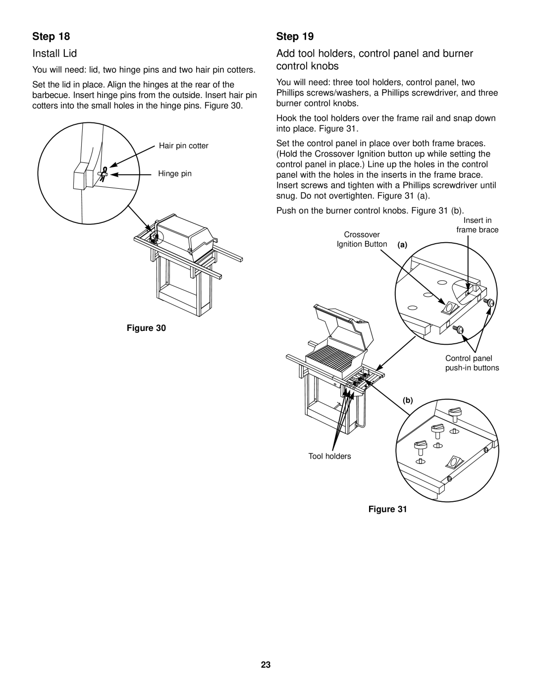 Weber 1500 owner manual Install Lid, Add tool holders, control panel and burner control knobs 