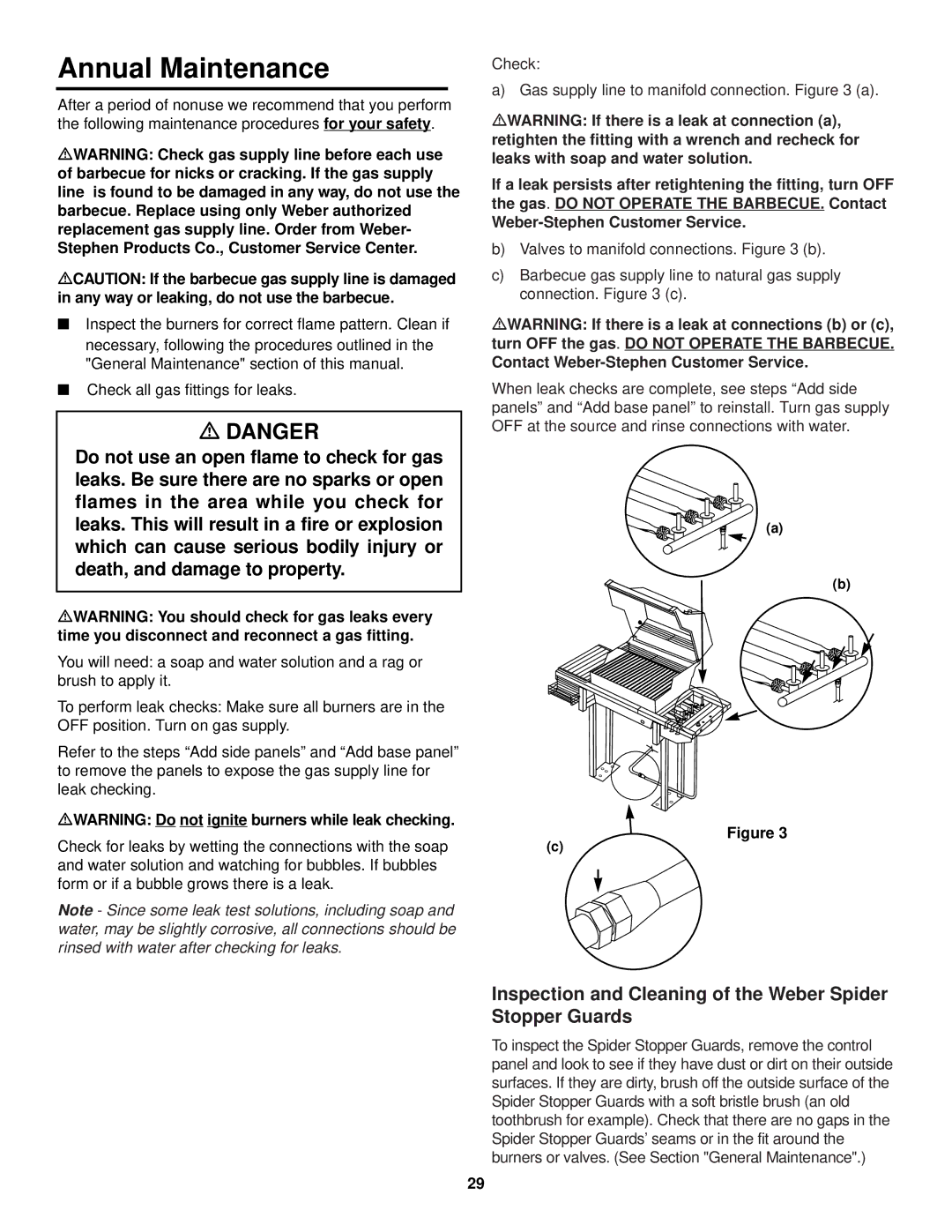 Weber 1500 owner manual Annual Maintenance, Inspection and Cleaning of the Weber Spider Stopper Guards 