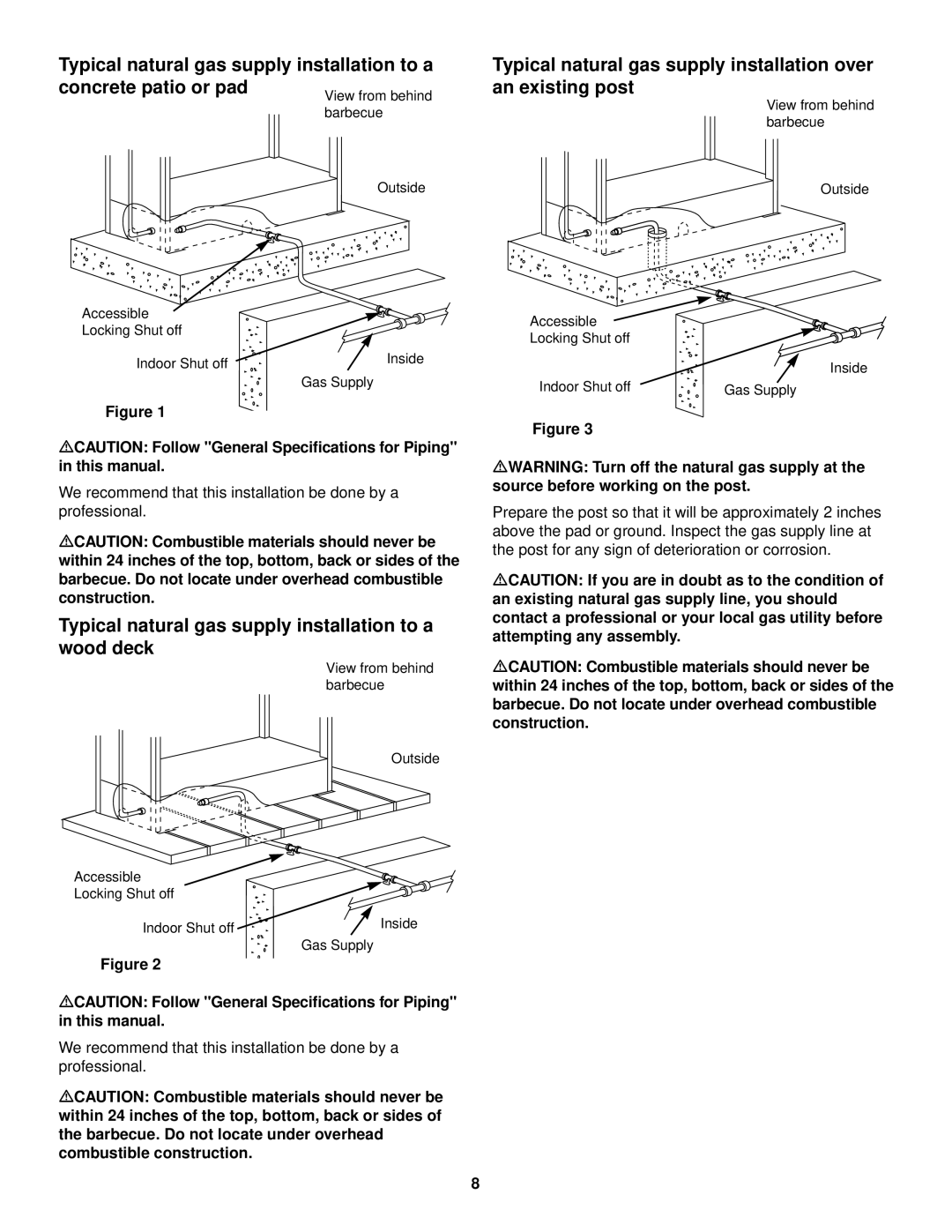 Weber 1500 owner manual Typical natural gas supply installation to a wood deck 