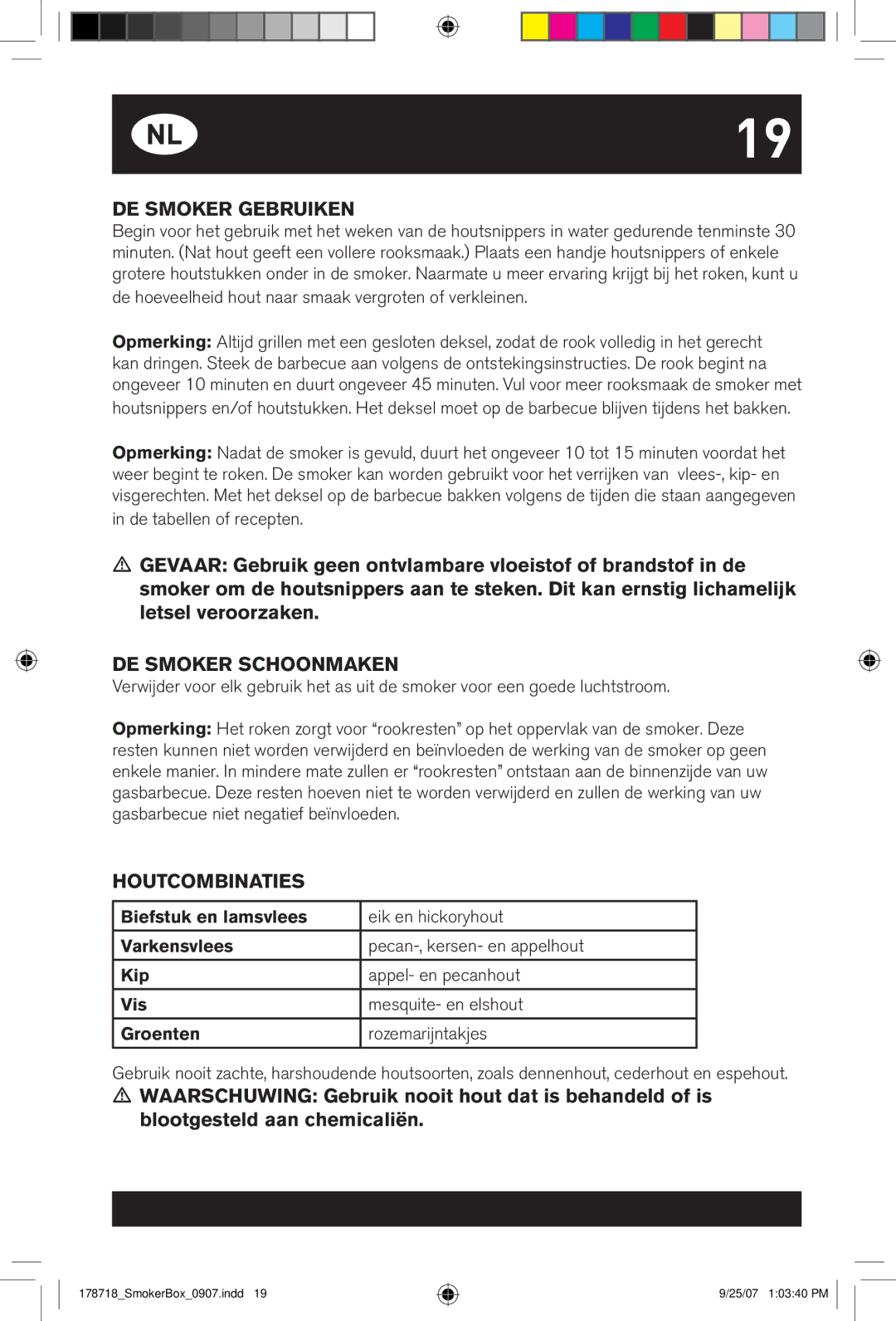 Weber 178718 manual Houtcombinaties, Groenten 