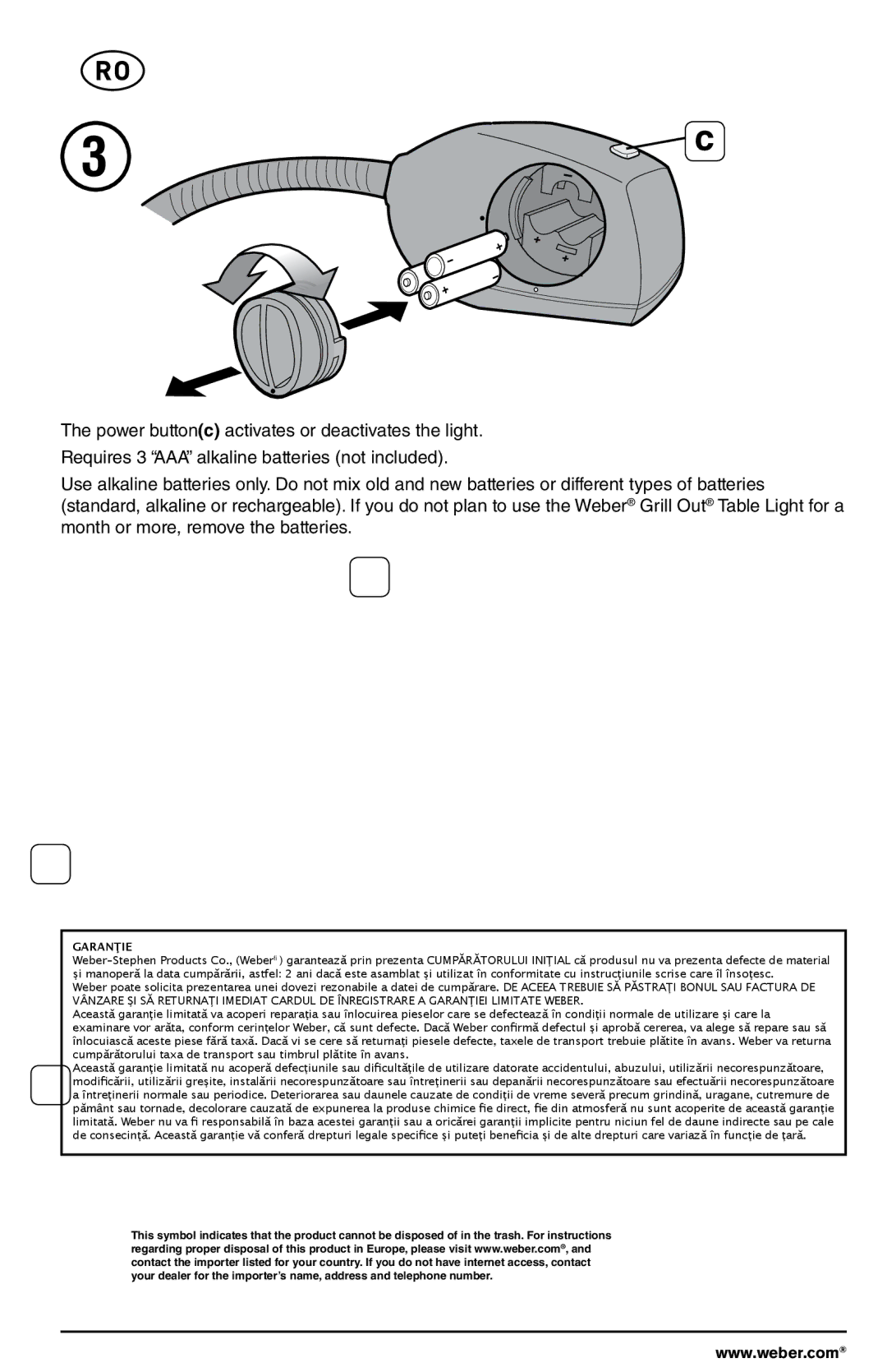 Weber 178759 manual Garanţie 