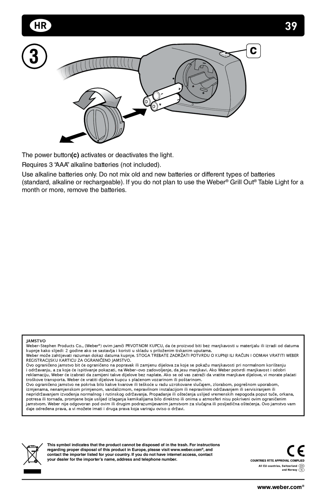 Weber 178759 manual Jamstvo 