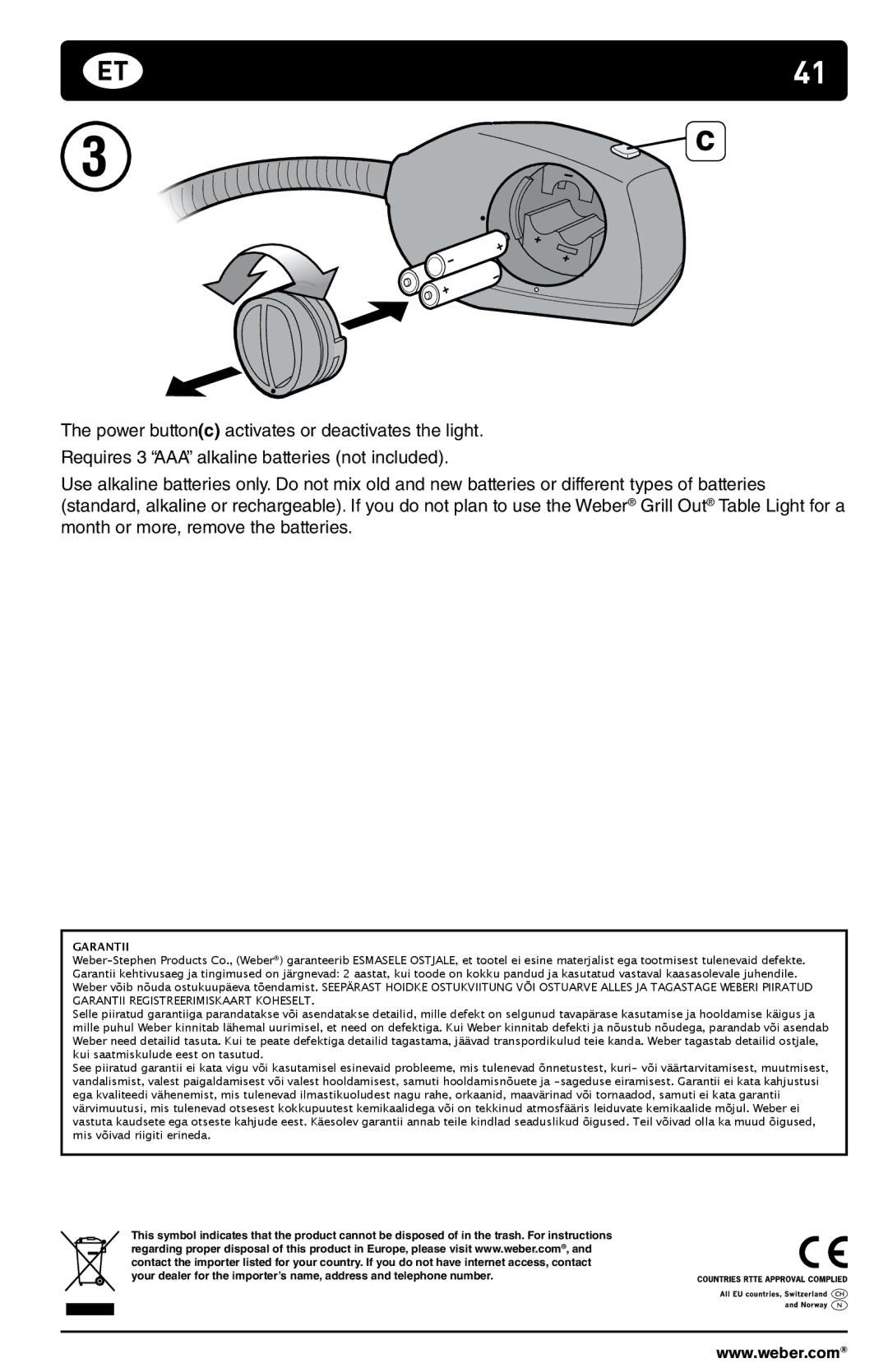 Weber 178759 manual Garantii 