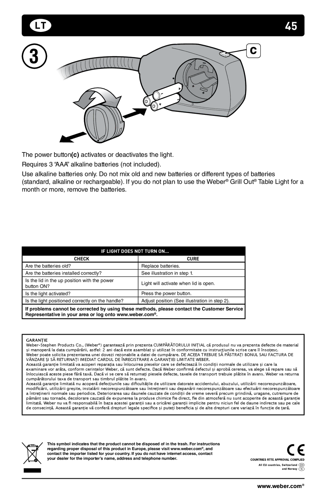 Weber 178759 manual If Light does not Turn on 