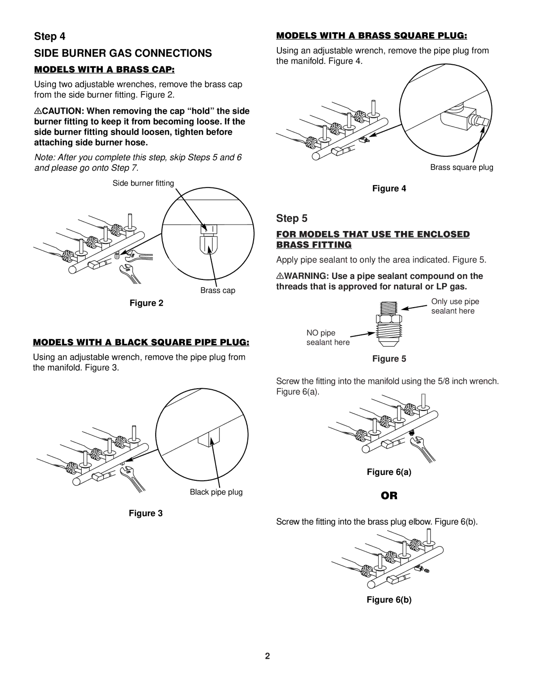 Weber 2 owner manual Side Burner GAS Connections, Models with a Brass CAP 