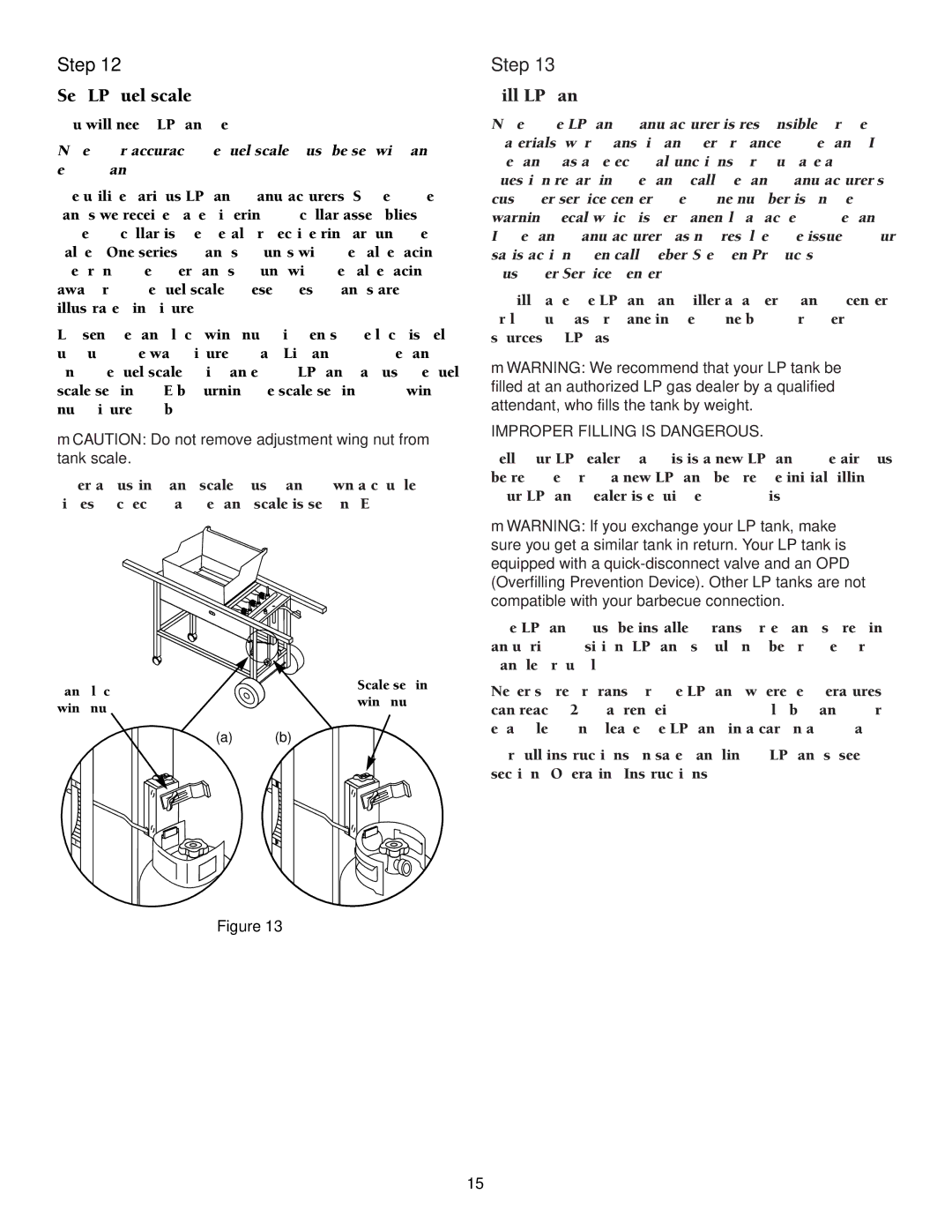 Weber 2000 LX Series Set LP fuel scale, Fill LP tank, MCAUTION Do not remove adjustment wing nut from tank scale 