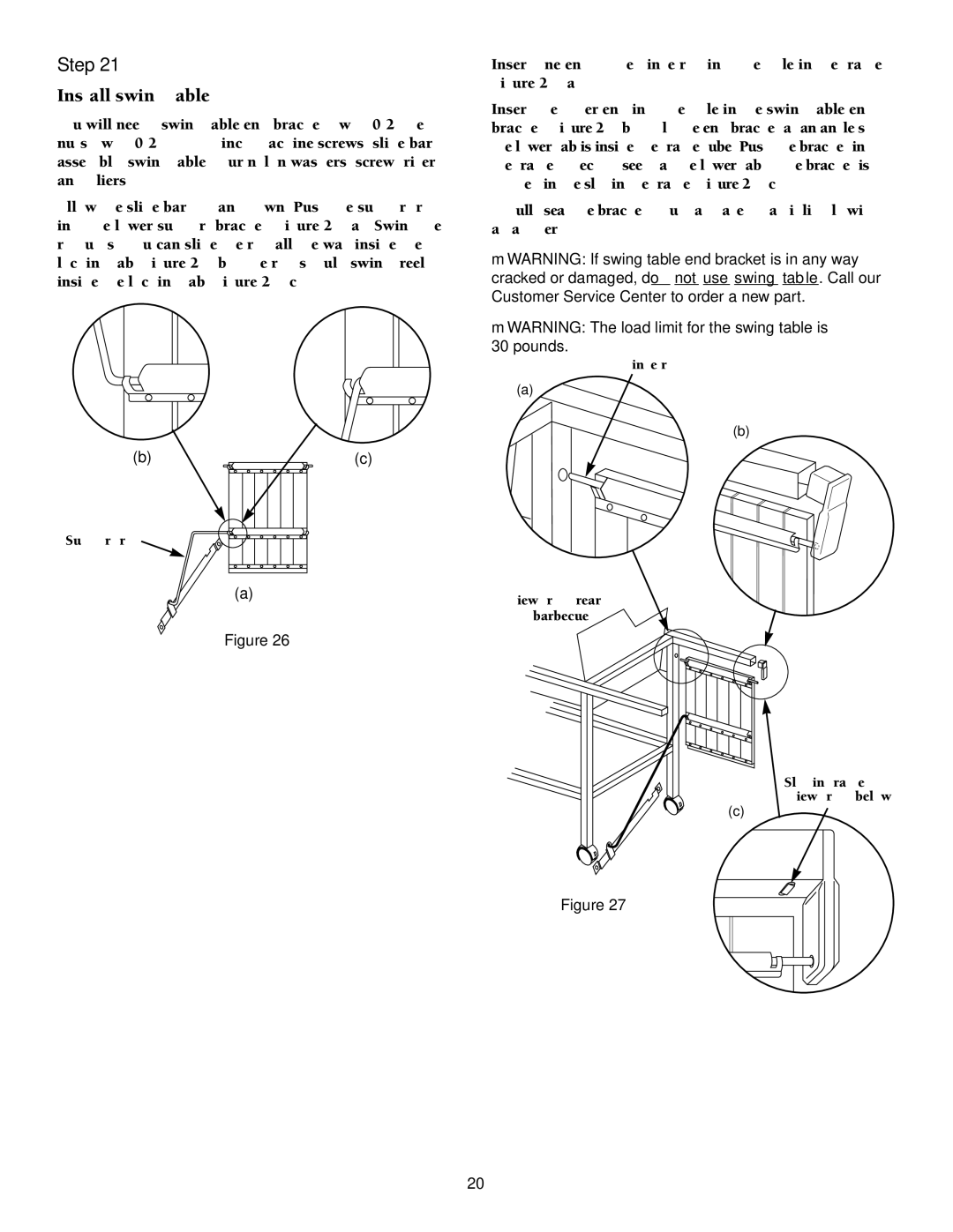 Weber 2000 LX Series owner manual Install swing table 