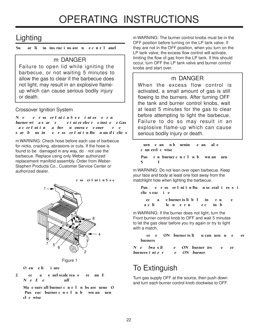 Weber 2000 LX Series owner manual Lighting, To Extinguish, Matchlight hole when lighting the barbecue 