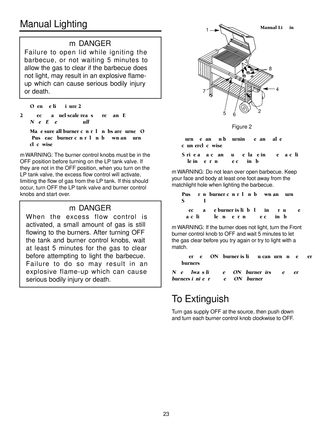 Weber 2000 LX Series owner manual Manual Lighting 