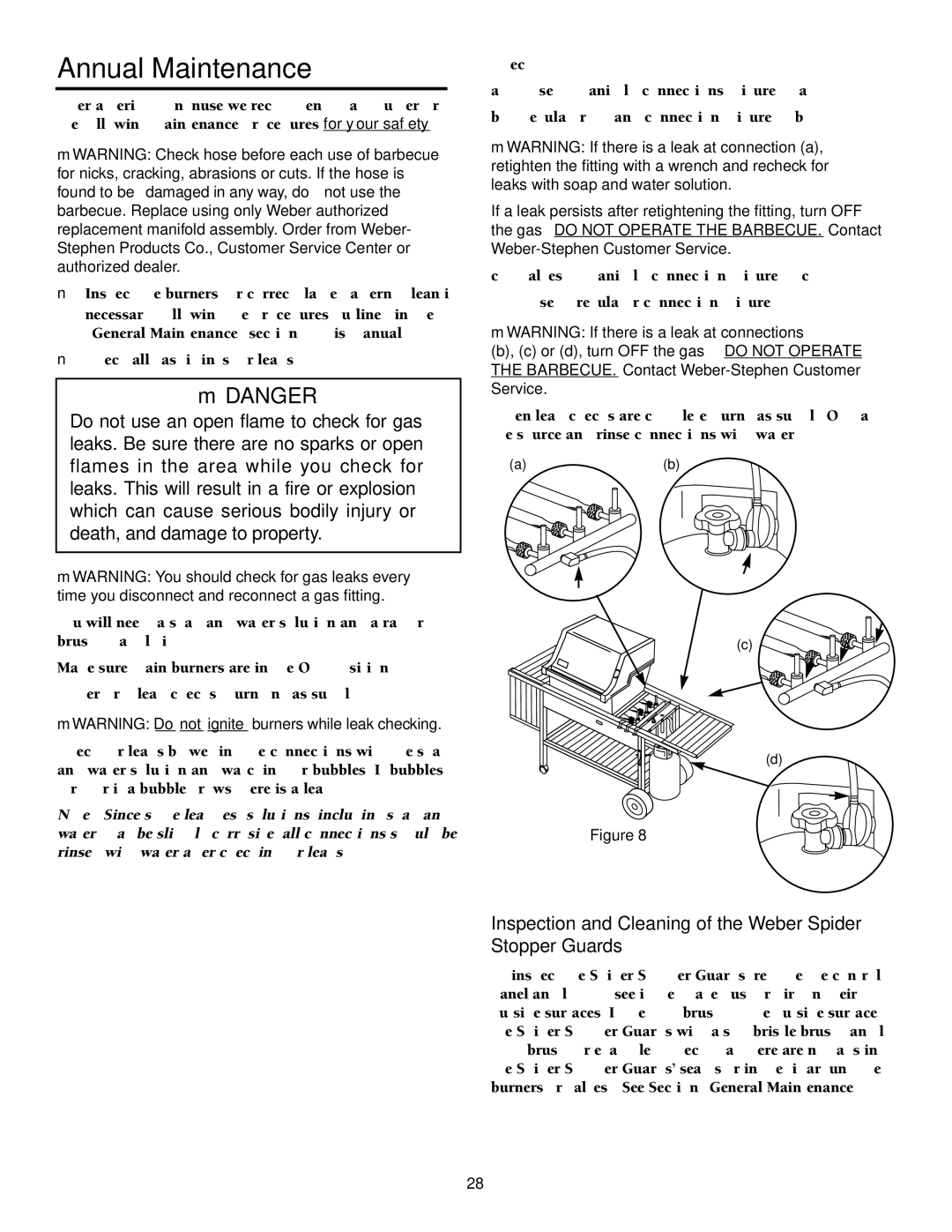 Weber 2000 LX Series owner manual Annual Maintenance, Inspection and Cleaning of the Weber Spider Stopper Guards 