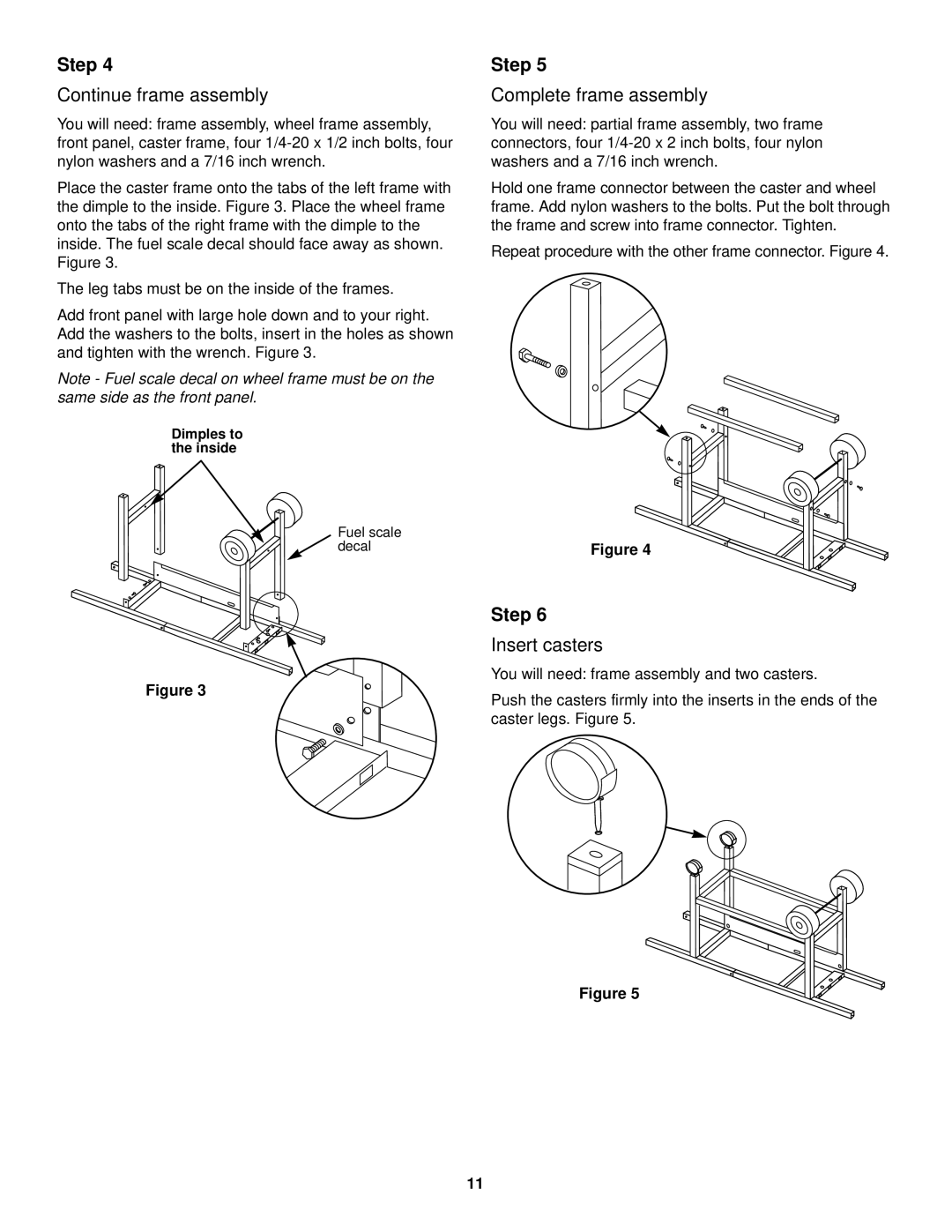 Weber 2000 LX owner manual Continue frame assembly, Complete frame assembly, Insert casters 