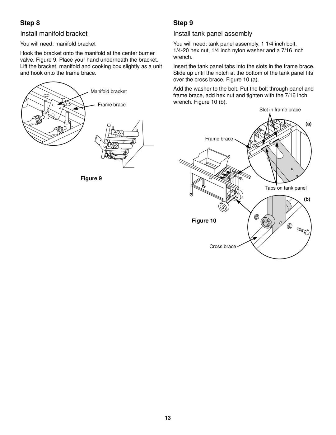 Weber 2000 LX owner manual Install manifold bracket, Install tank panel assembly 