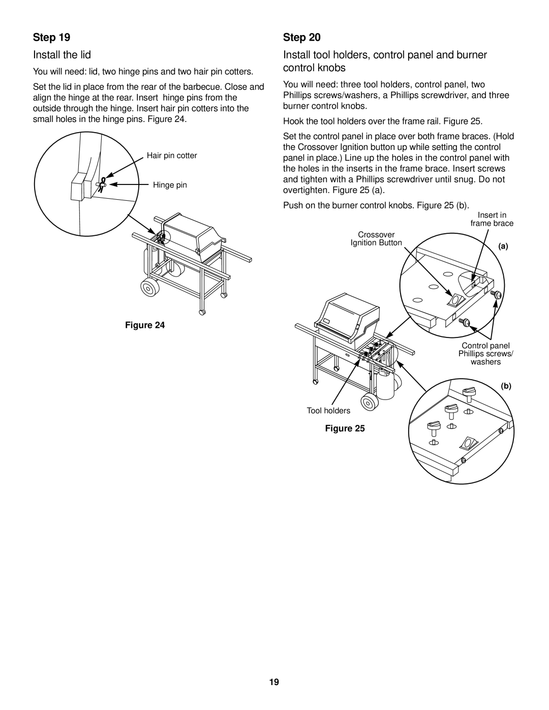 Weber 2000 LX owner manual Install the lid, Install tool holders, control panel and burner control knobs 