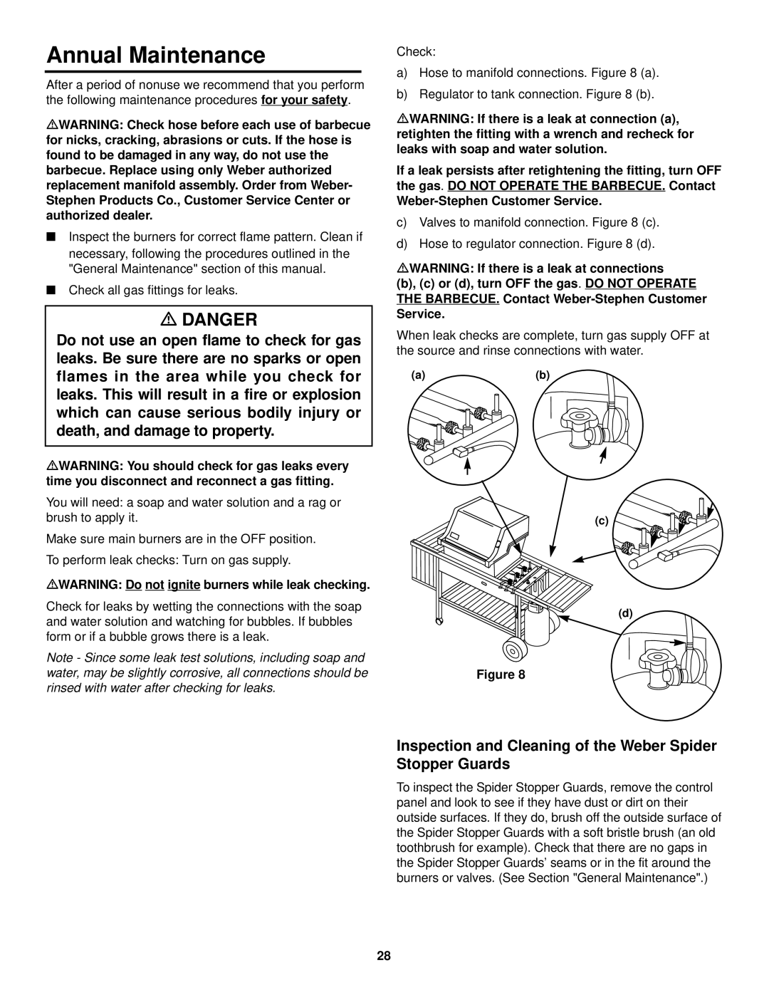 Weber 2000 LX owner manual Annual Maintenance, Inspection and Cleaning of the Weber Spider Stopper Guards 