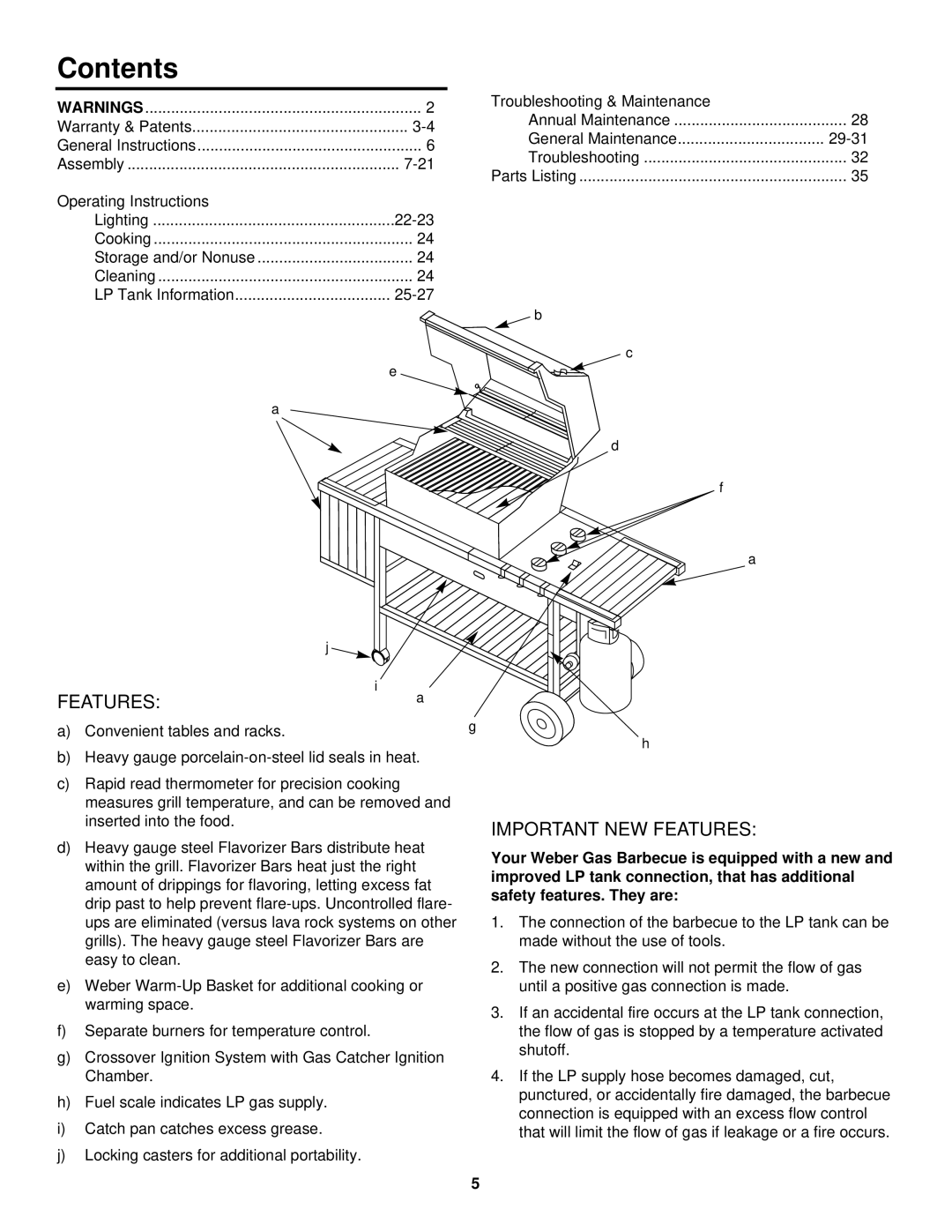 Weber 2000 LX owner manual Contents 