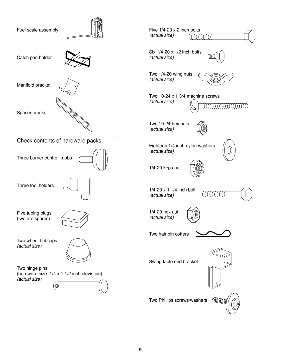 Weber 2000 LX owner manual Check contents of hardware packs 