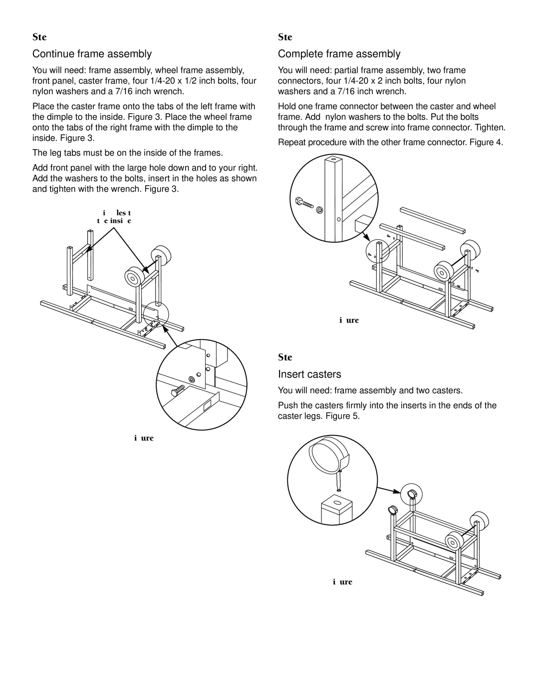 Weber 2000 owner manual Continue frame assembly, Complete frame assembly, Insert casters 