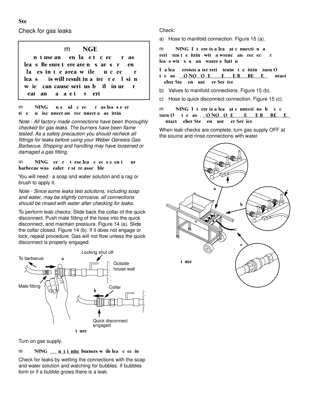 Weber 2000 owner manual Check for gas leaks, MWARNING Do not ignite burners while leak checking 