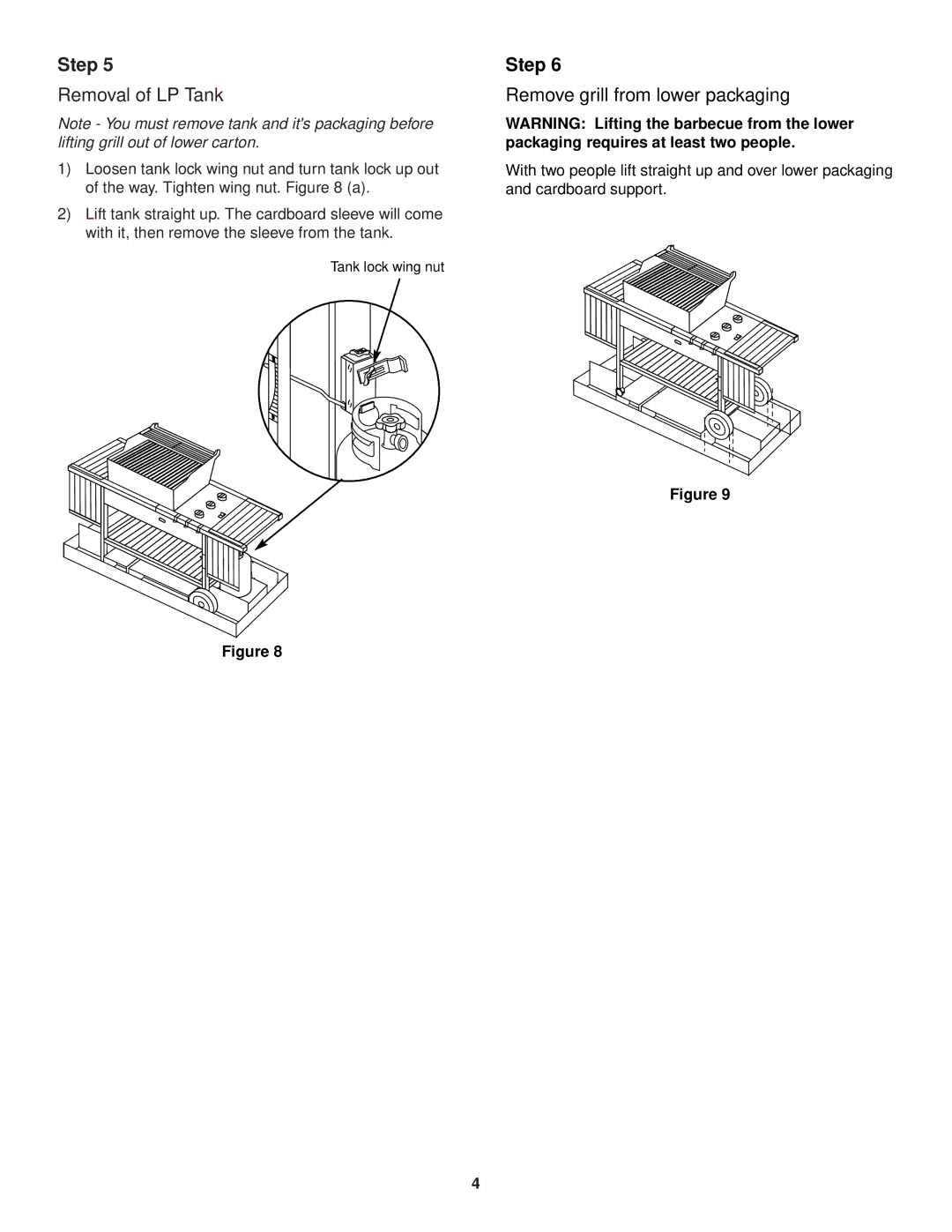 Weber 2200 Series manual Removal of LP Tank, Remove grill from lower packaging 